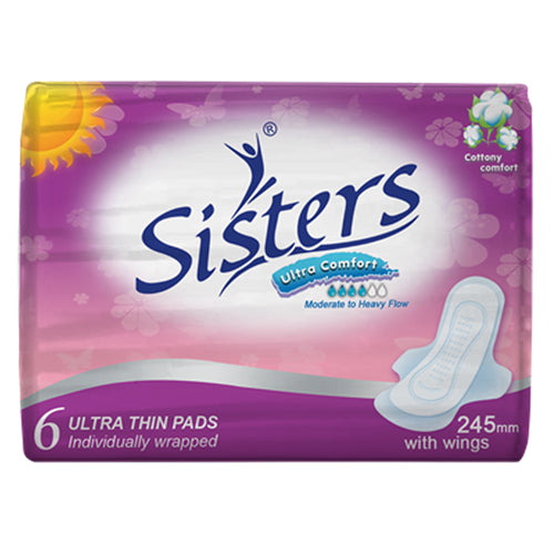 SISTERS SANITARY NAPKIN ULTRA-THIN COTTON 24.5CM WING 6PCS